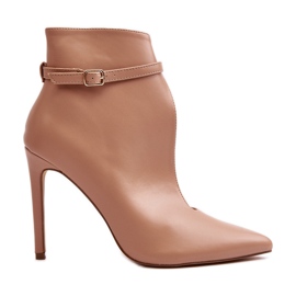 WS1 Botine de damă din piele cu toc înalt, Bej Amalundi