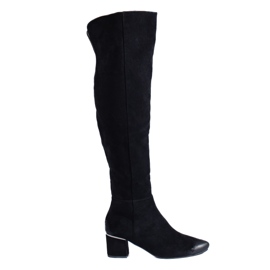 Cizme negre din piele intoarsa cu toc de la Vinceza negru