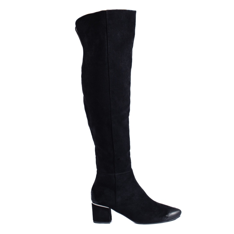 Cizme negre din piele intoarsa cu toc de la Vinceza negru Cizme negre din piele intoarsa cu toc de la Vinceza negru