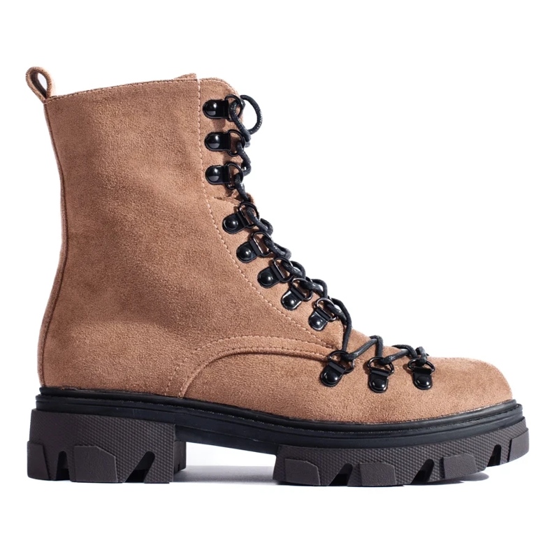 Cizme de muncitori maro legate de piele intoarsa de la Vinceza bej