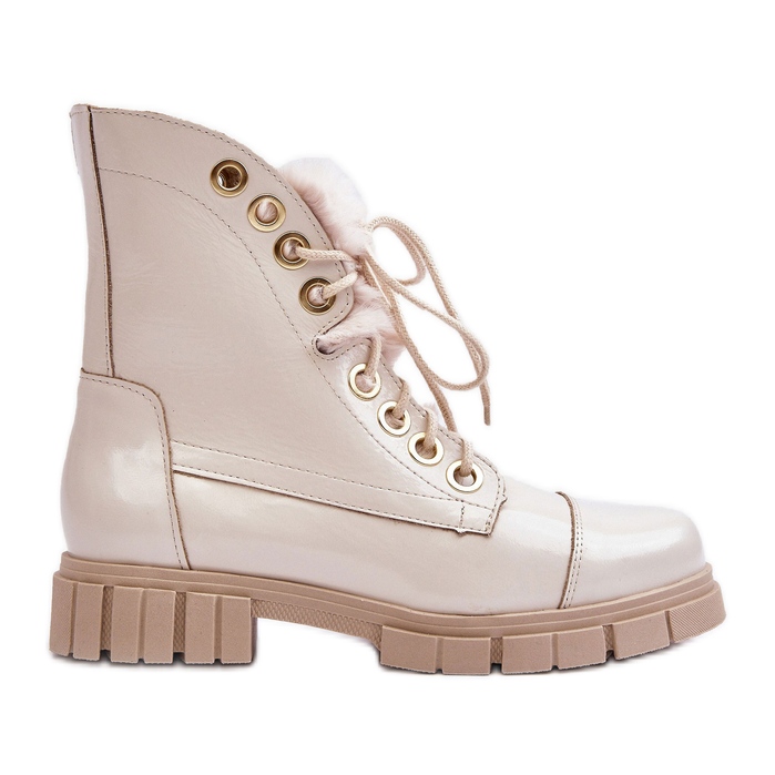 Lewski Shoes Cizme de damă din piele cu blană, bej deschis Lewski 3296