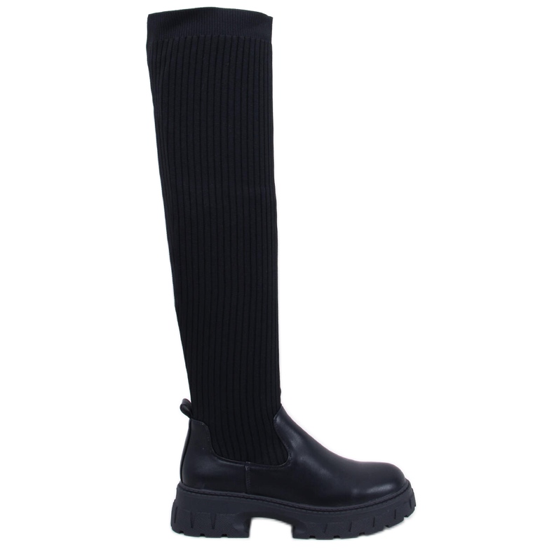 Cizme peste genunchi Teasly Black cu partea superioară flexibilă negru