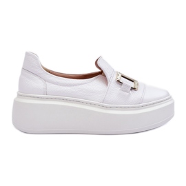 Lewski Shoes Pantofi de damă din piele pe platformă, alb Lewski 3398/2 Lewski Shoes Pantofi de damă din piele pe platformă, alb Lewski 3398/2