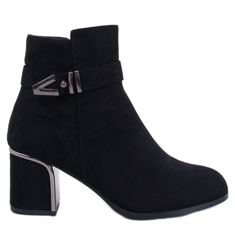 Botine elegante Khalia Black cu toc înalt negru