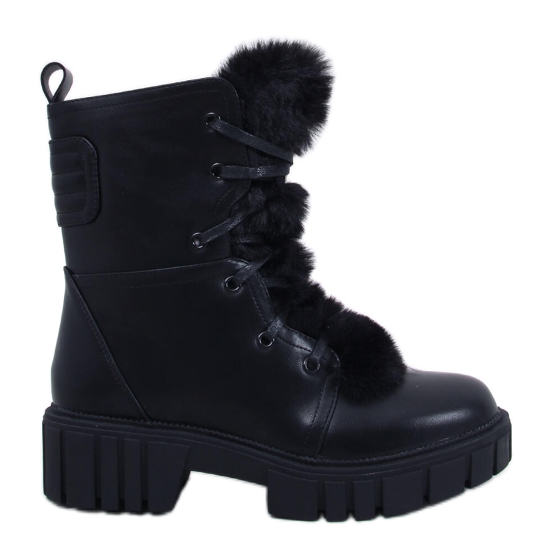 Botine Melvin Black cu siret cu blana negru Botine Melvin Black cu siret cu blana negru