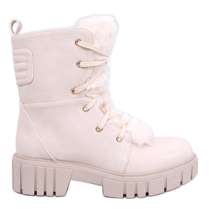 Botine Melvin Beige cu siret cu blana bej