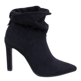 Yvonne Botine negre din piele intoarsa cu toc inalt negru