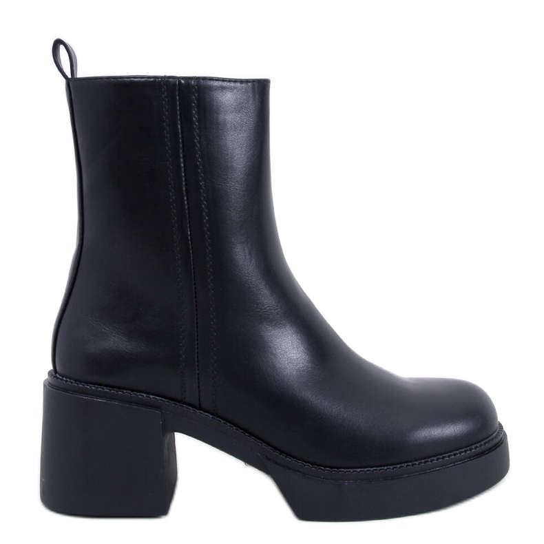 Botine Ruffin Black cu toc stabil negru