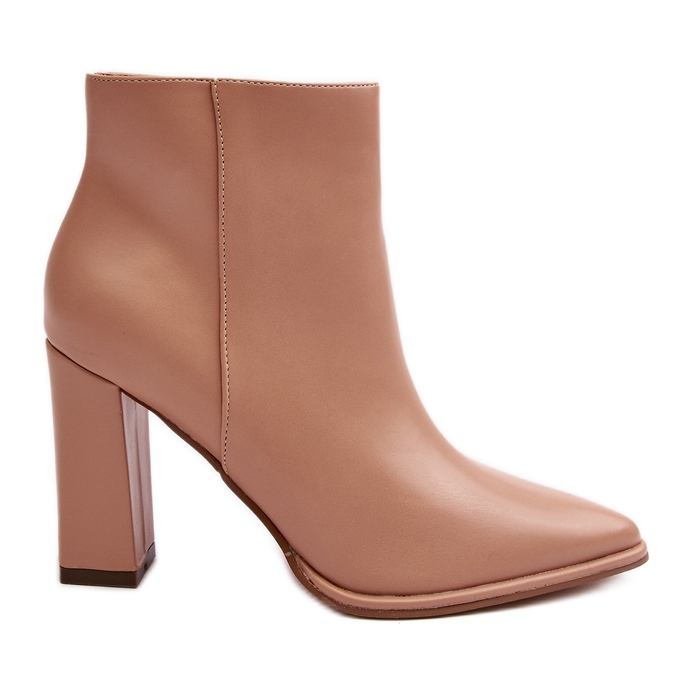 Botine de damă Beige Saitana din piele cu toc înalt bej