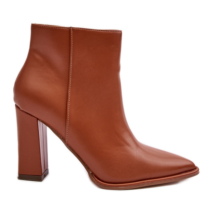 WS1 Botine de damă din piele pe o Saitana maro cu toc înalt