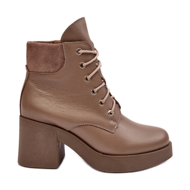 Botine de damă din piele cu toc înalt, bej închis Lemar Leocera