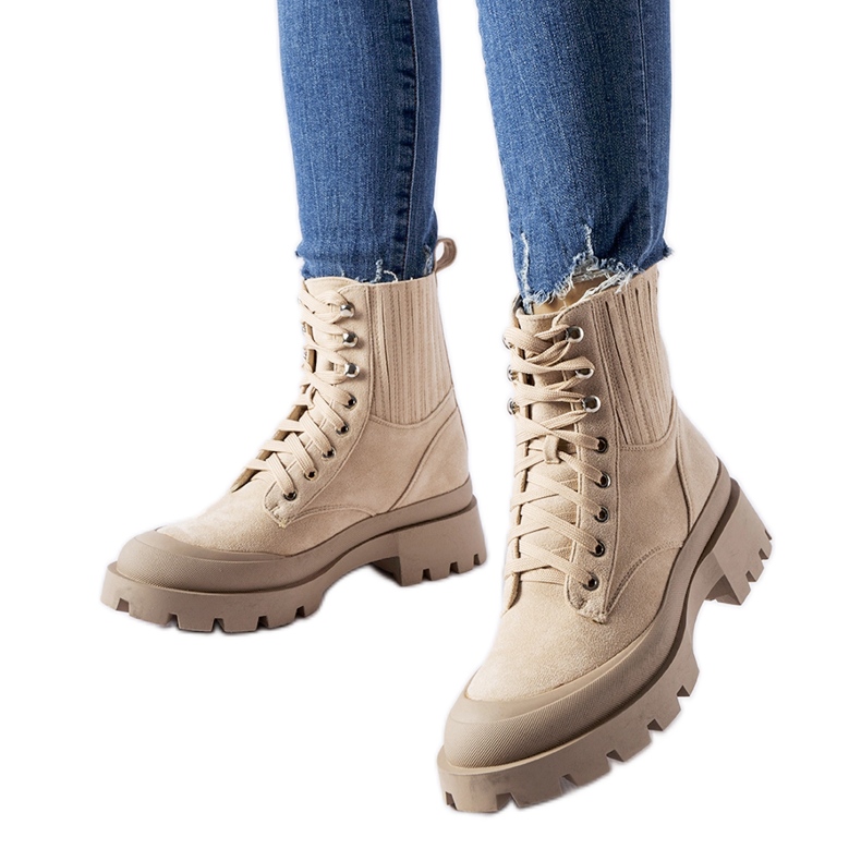 Botine bej din piele ecologică Orson