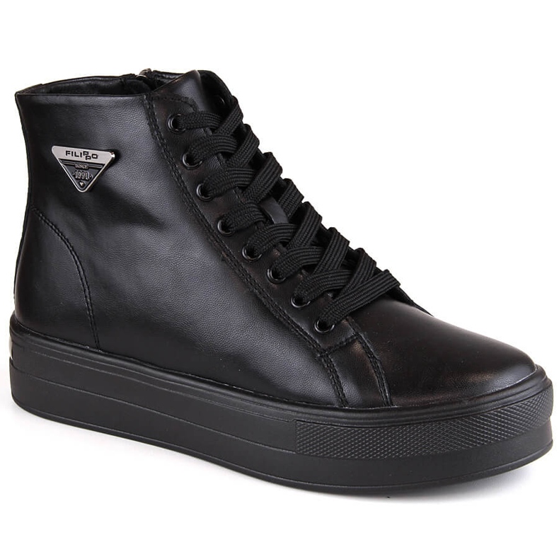 Botine din piele pe platformă, creepers negri izolați Filippo DBT4708 negru