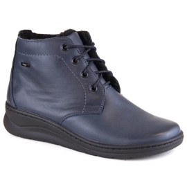 Botine de damă din piele, cu șireturi și cu fermoar, albastru bleumarin Helios 584 Botine de damă din piele, cu șireturi și cu fermoar, albastru bleumarin Helios 584