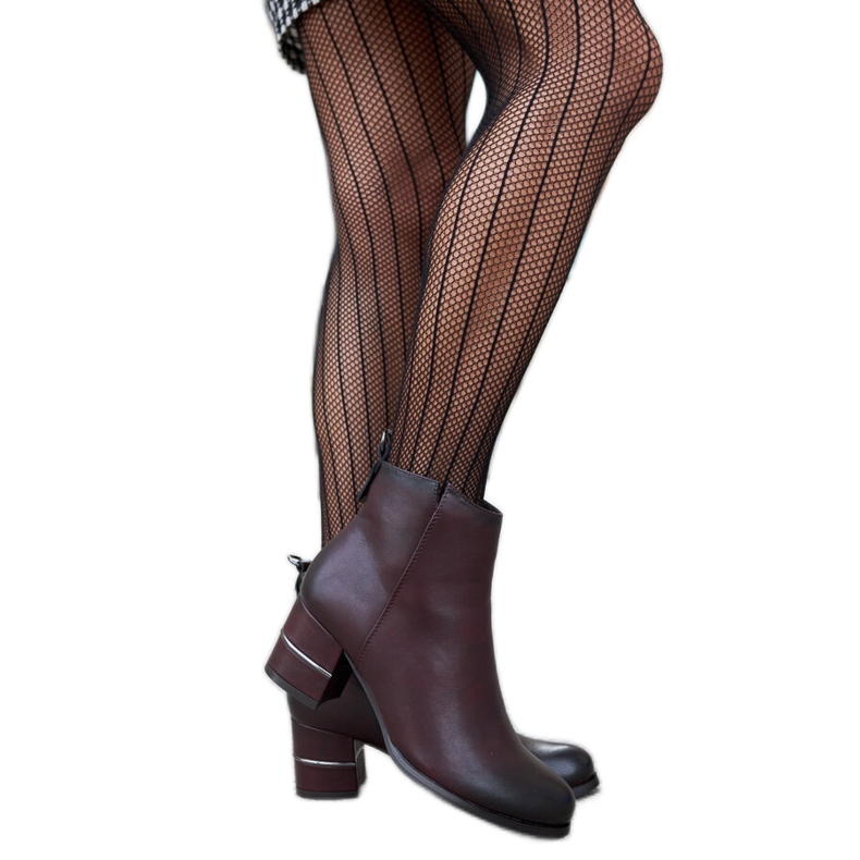 Botine bordeaux și negre cu toc decorativ Batista roșu Botine bordeaux și negre cu toc decorativ Batista roșu