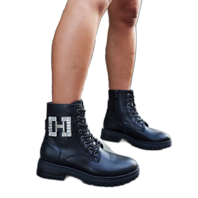 Inna Pantofi muncitori negri cu zirconi decorativi Guevara negru Inna Pantofi muncitori negri cu zirconi decorativi Guevara negru