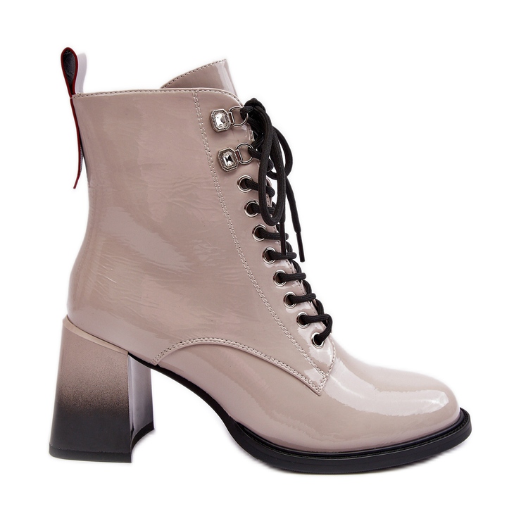 S.Barski Botine din piele lacuita D&amp;A MR870-06 Gri deschis bej