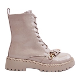 S.Barski Cizme cu cizme lăcuite pentru femei cu decorare D&A MR870-67 Beige Light bej S.Barski Cizme cu cizme lăcuite pentru femei cu decorare D&A MR870-67 Beige Light bej