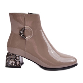 S.Barski Botine de damă patentate cu tocuri înalte decorate D&amp;A MR870-93 gri bej