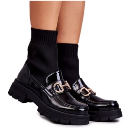 Botine de damă cu decor și șosetă cu încleștare, negre negru Botine de damă cu decor și șosetă cu încleștare, negre negru