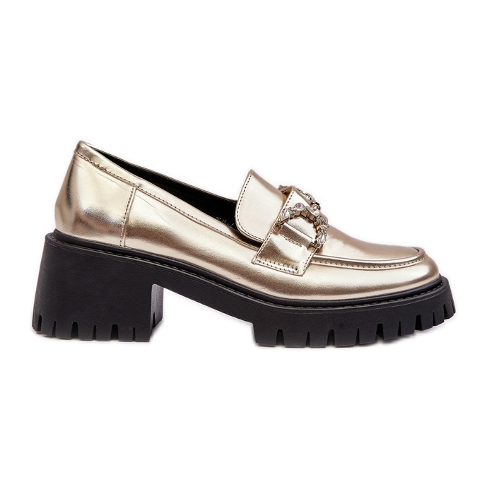 Pantofi de damă din piele cu tocuri înalte masive, Lemmitty auriu de aur