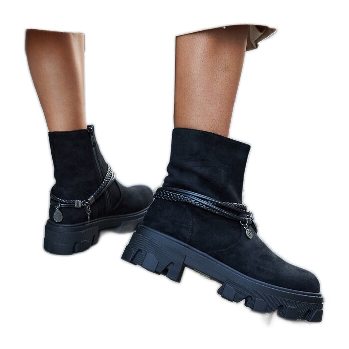 Botine negre cu brățară decorativă negru