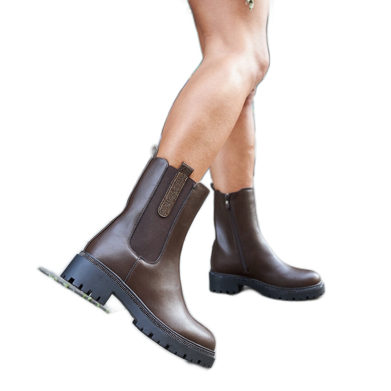 Cizme înalte maro decorate cu strasuri Vicco