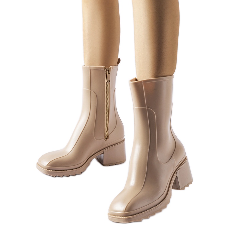 Cizme Wellington bej cu fermoar și bloc Maggiore