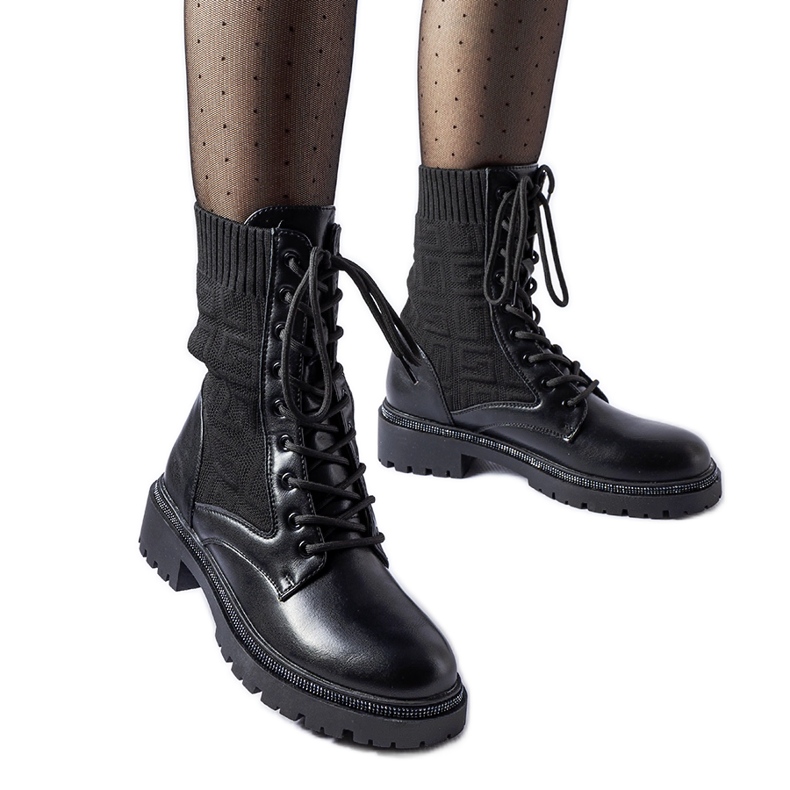 Botine cu șosete negre cu strasuri Emanuele negru Botine cu șosete negre cu strasuri Emanuele negru