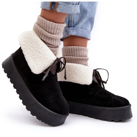 Cizme Negre Olimuka De Zapada Cu Platforma Cu Piele De Oaie negru