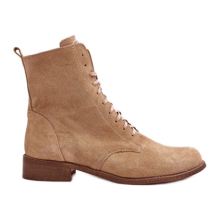 Botine dama din piele intoarsa cu siret Nicole 2848 Bej