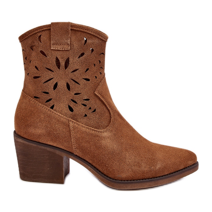 S.Barski Cizme de cowboy ajurate din piele intoarsa D&amp;A SN622-20 Camel maro