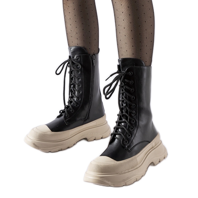 Pantofi muncitori negri cu talpa Crosia bej groasa negru