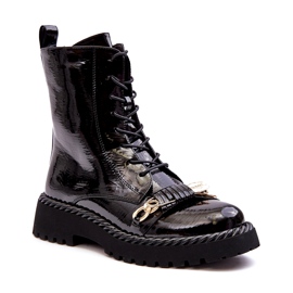 Botine De Dama Patent Worker Cu Decoratie Neagra S.Barski MR870-67 negru Botine De Dama Patent Worker Cu Decoratie Neagra S.Barski MR870-67 negru