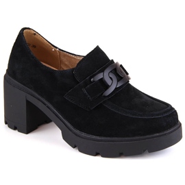 Pantofi din piele intoarsa, mocasini pe toc inalt si platforma, negru Filippo DP4785