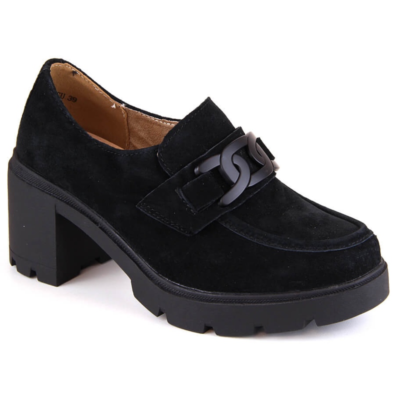 Pantofi din piele intoarsa, mocasini pe toc inalt si platforma, negru Filippo DP4785
