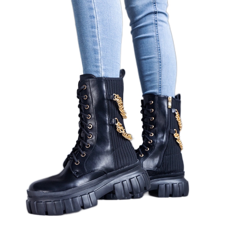 Cizme negre decorate cu lanțuri Crocemosso negru