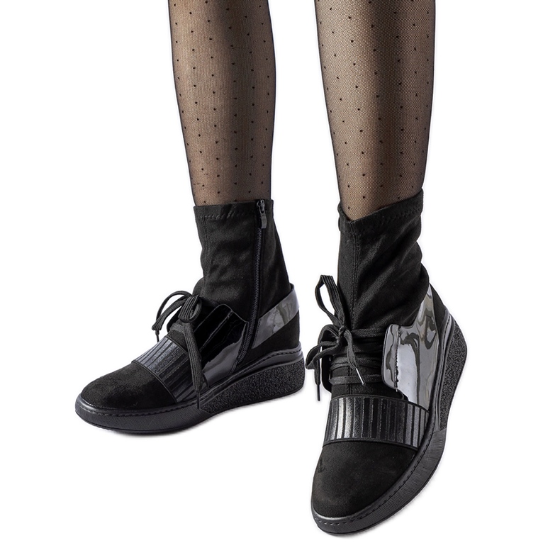 Botine negre Spoleto cu șosetă cu pană negru