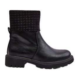 WJ2 Cizme Plate Dama Cu Decorat, Zanidite Neagra negru