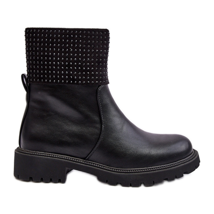 WJ2 Cizme Plate Dama Cu Decorat, Zanidite Neagra negru