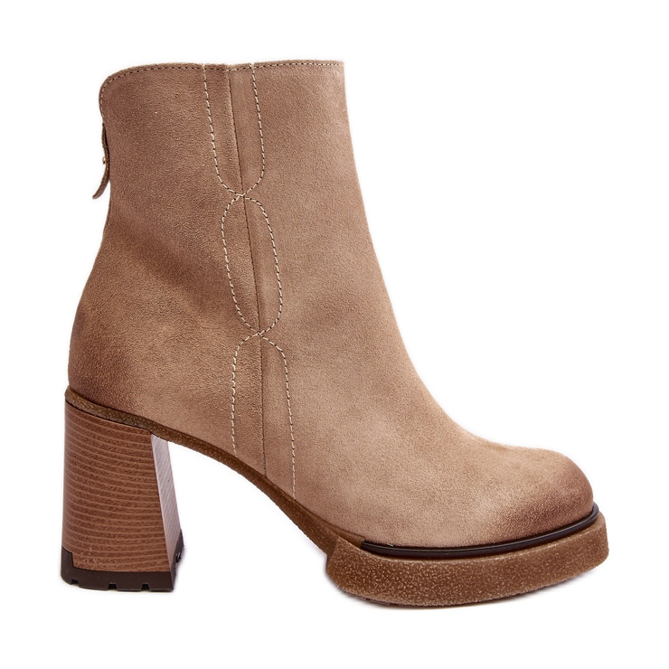 Botine de damă din piele intoarsa cu toc inalt Bej Lemar Remilda