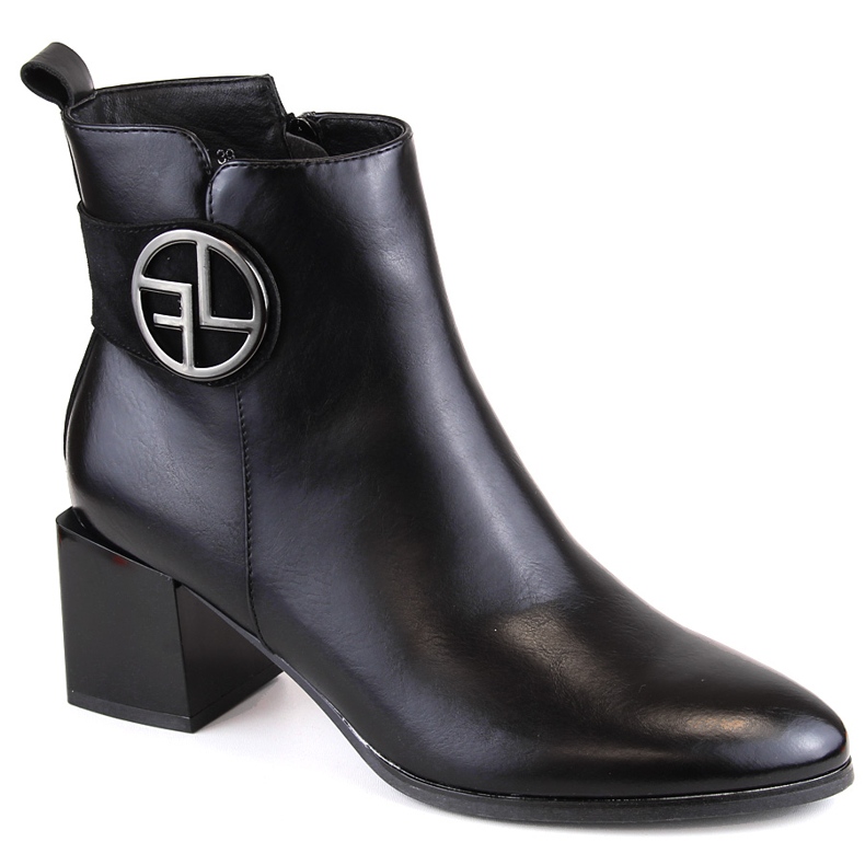 Cizme de dama cu toc inalt decorativ, izolate, negre, Potocki SZ12227 negru