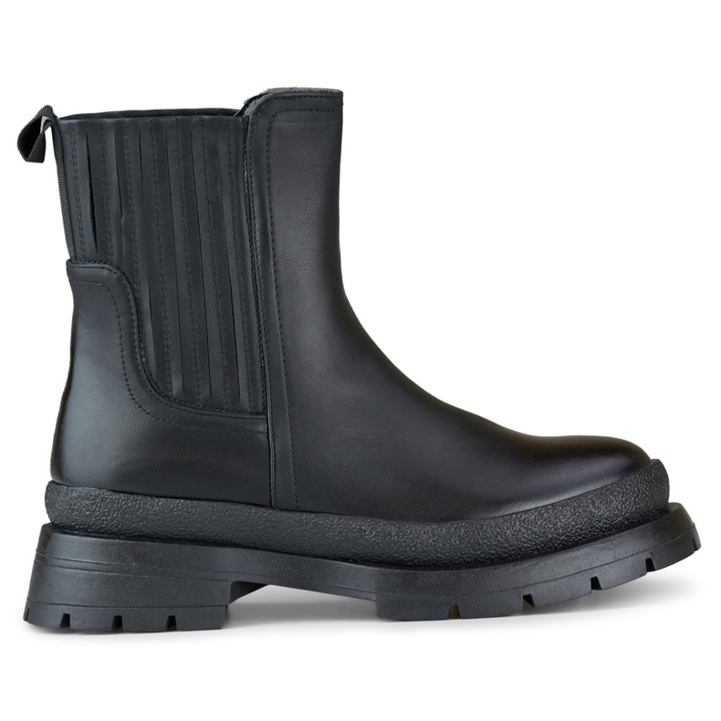 Botine negre din piele ecologica cu talpa groasa negru