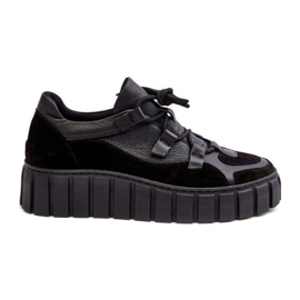 Pantofi sport de damă din piele pe platformă M01/1 Zazoo Black negru Pantofi sport de damă din piele pe platformă M01/1 Zazoo Black negru
