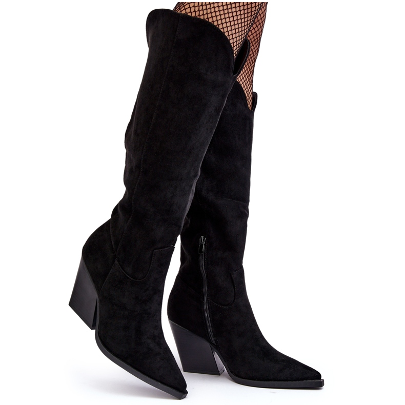 Cizme de cowboy din piele intoarsa neagra Delia la moda negru Cizme de cowboy din piele intoarsa neagra Delia la moda negru