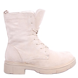 Cizme de piele intoarsa cu siret Lavey Beige bej