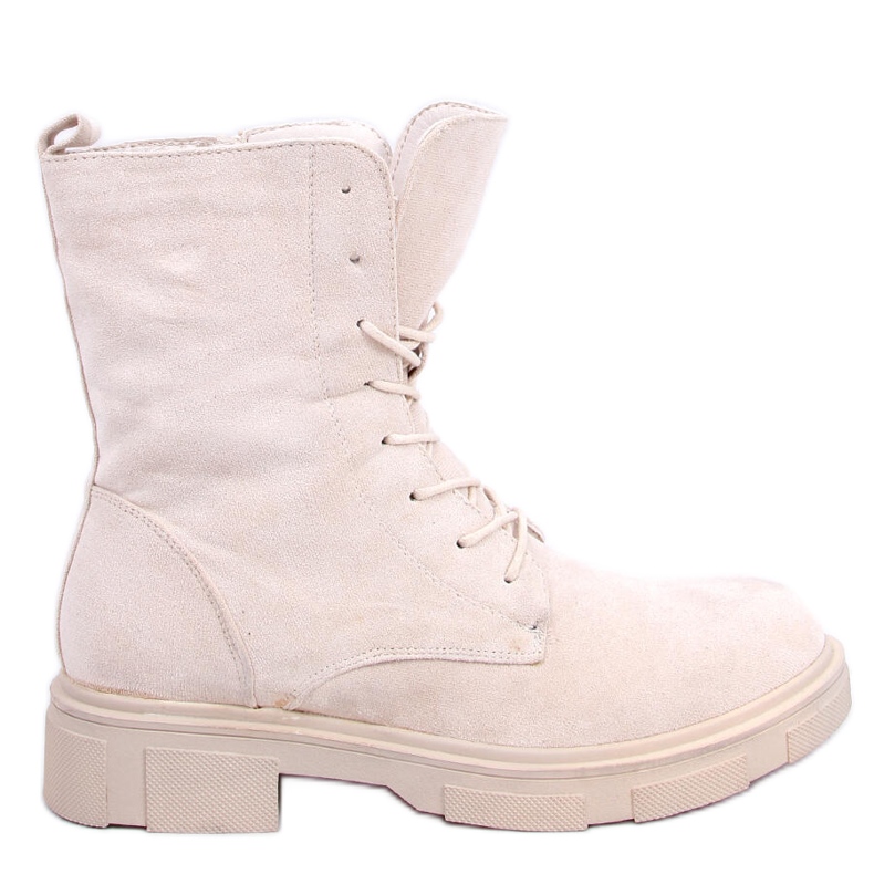 Cizme de piele intoarsa cu siret Lavey Beige bej