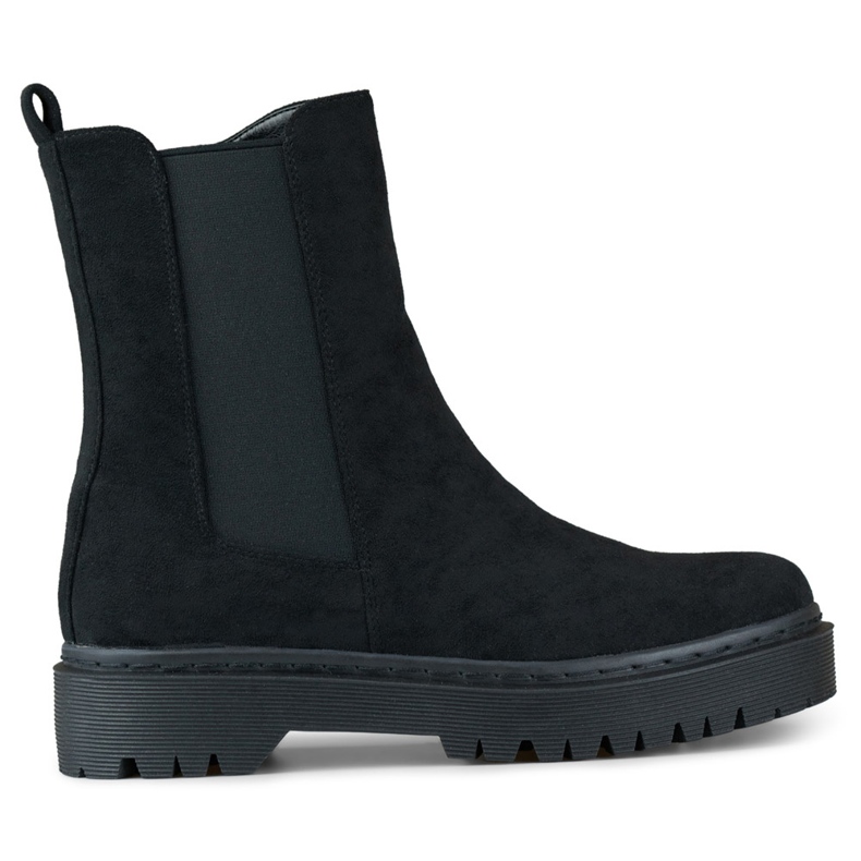 Botine de dama din piele intoarsa neagra cu talpa groasa negru