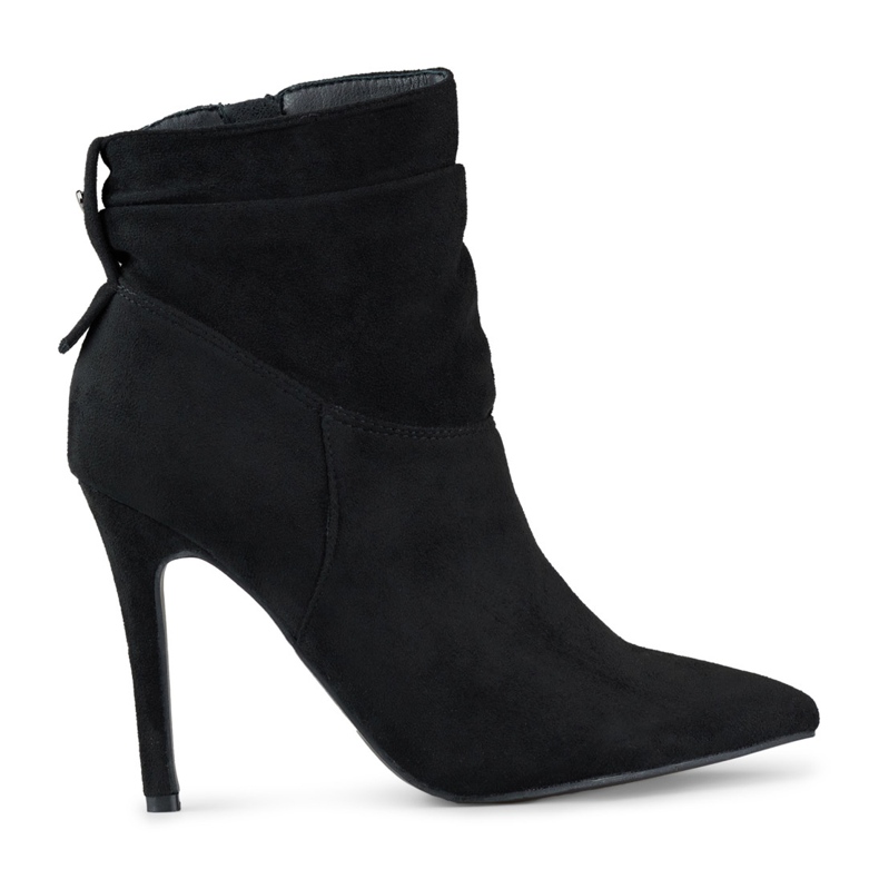 Botine negre din piele intoarsa cu toc inalt, cu partea superioara negru Botine negre din piele intoarsa cu toc inalt, cu partea superioara negru