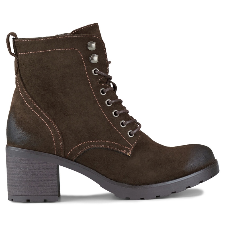 Botine de damă din piele intoarsa maro cu siret